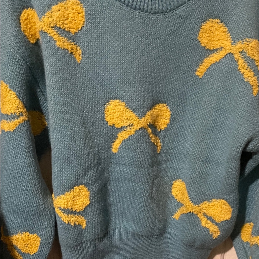 POL Women's Teal Sweater with Yellow Bow Details - Picture 3 of 10